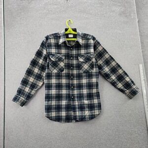 VINTAGE Pendleton Men Button Up Shirt M Navy Plaid Flannel Western USA READ